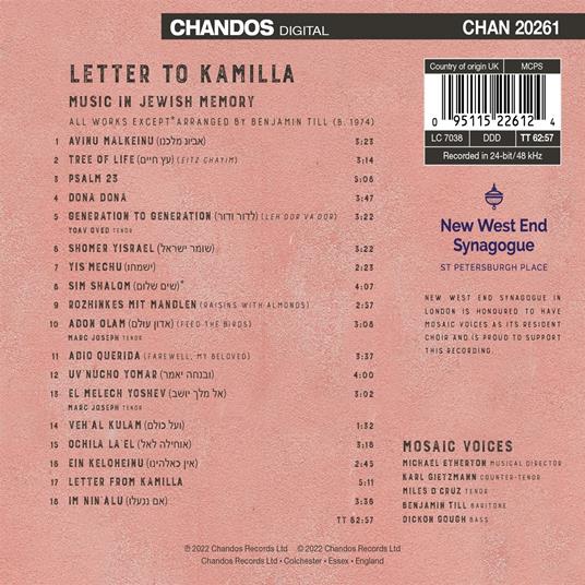 Letter to Kamilla. Music in Jewish Memory - CD Audio di Mosaic Voices - 2