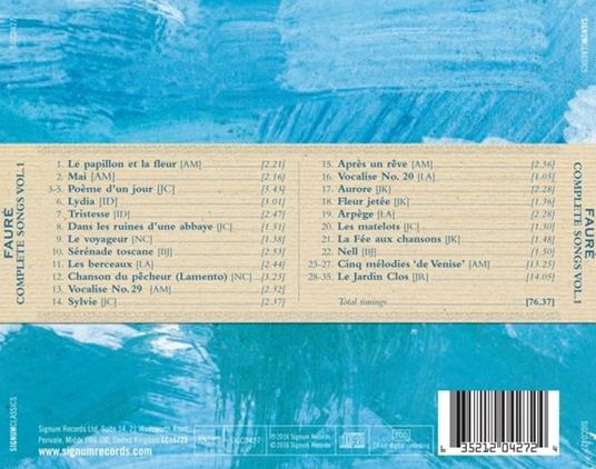 Complete Songs Of Faure 1 - CD Audio di Gabriel Fauré - 2