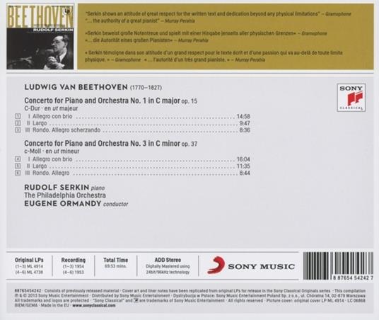 Concerti per pianoforte n.1, n.3 - CD Audio di Ludwig van Beethoven,Rudolf Serkin - 2