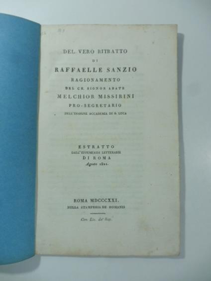 Del vero ritratto di Raffaelle Sanzio. Ragionamento - Melchior Missirini - copertina