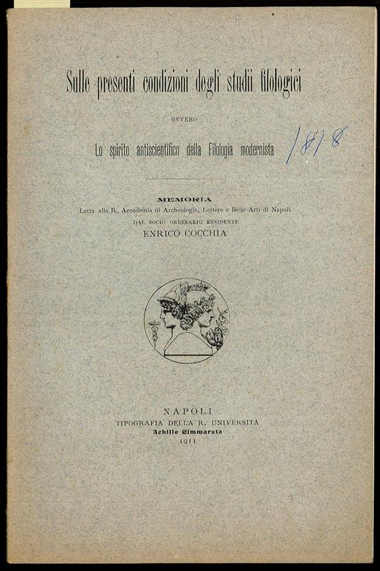 Sulle presenti condizioni degli studii filologici - Enrico Cocchia - copertina