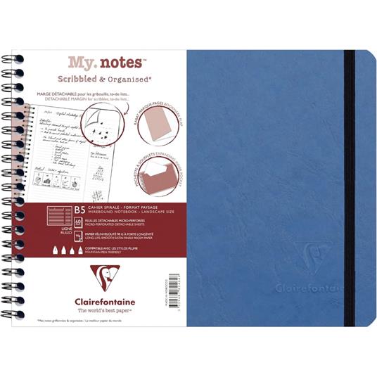 Quaderno Age Bag My.notes B5 paesaggio, 120 p/60 fogli con margine staccabile 90 g/m², coperta. colore blu, a righe