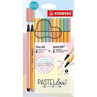 Fineliner & Pennarello Premium - STABILO Pastellove Set - 6 Fineliner STABILO point 88 & 6 Pennarelli Premium STABILO Pen 68