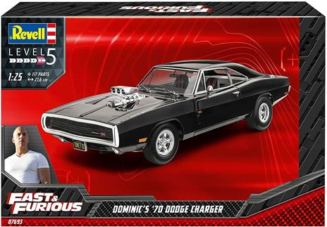 Revell 07693 Fast & Furious Dominics 1970 Dodge Charger, modello auto in scala 1:25 con la famosa serie di pellicole, 21,6 cm fedele all'originale modellino per professionisti, non verniciato - 2