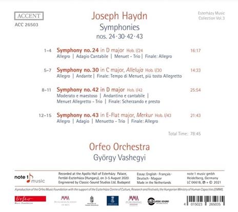 Symphonies Nos. 24, 30, 42 & 43 - CD Audio di Franz Joseph Haydn,Orfeo Orchestra - 2