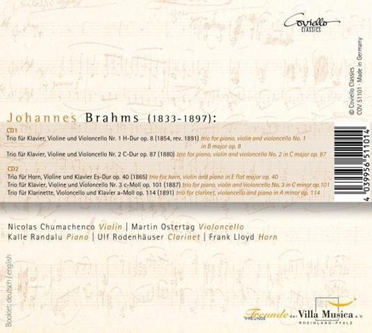 Trii con pianoforte op.87 - CD Audio di Johannes Brahms - 2