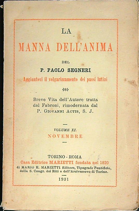 La manna dell'anima Novembre - Paolo Segneri - copertina