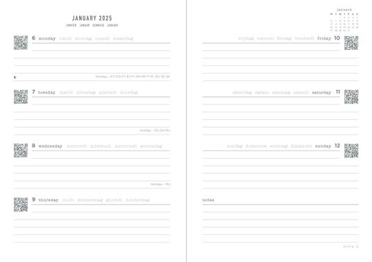 Agenda annuale 2025 Letts 12 Mesi, Serene A6 settimanale tortora - 14,8 x 10,5 cm - 2