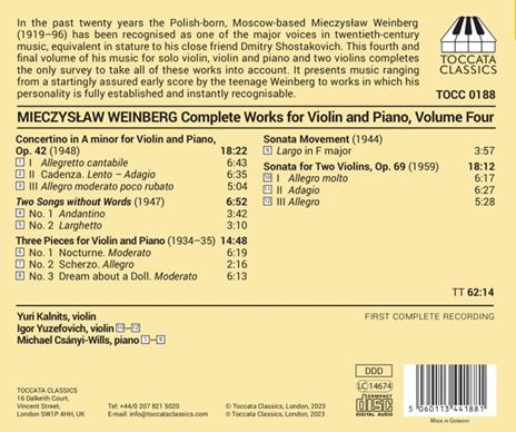Weinberg. Complete Works For Violin & Piano Vol. 4 - CD Audio di Kalnitsm Yuri - Igor Yuzefovich - Michael Csanyi-Wills - 2