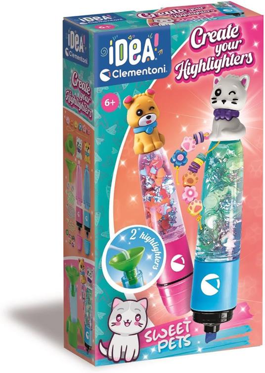 Clementoni Idea - Create Your Highlighters: Sweet Pets, Laboratorio degli Evidenziatori Personalizzati, Kit Creativo