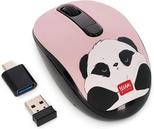Legami - Mouse Wireless con Ricevitore USB Ultra Compatto, Tema Panda, 3 Opzioni di Velocità, Materiale ABS - 2