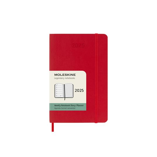 Agenda settimanale con spazio per note 12 mesi, 2025 Moleskine, Pocket, Copertina morbida, Rosso scarlatto - 9 x 14 cm - 7