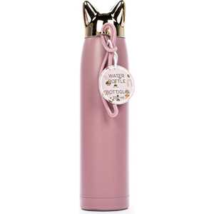 Idee regalo Bottiglia in acciaio 350 ml termoisolata con tappo a forma di gatto e cordicella, non utilizzare in microonde o lavastoviglie Tricoastal