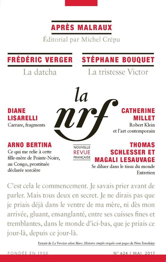 La Nouvelle Revue Française N° 624 (Mai 2017)
