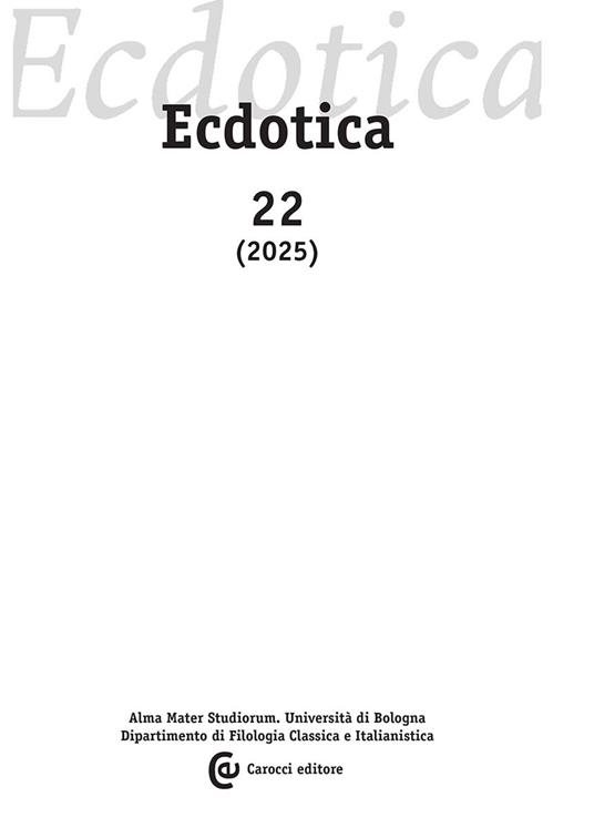Ecdotica (2025). Vol. 22 - copertina