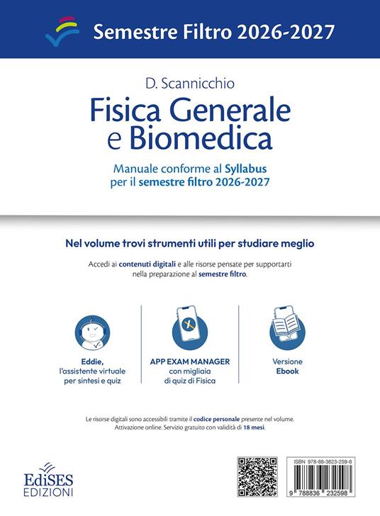 Fisica generale e biomedica. Manuale conforme al Syllabus per il semestre filtro 2026-2027. Con assistente virtuale - Domenico Scannicchio - 2