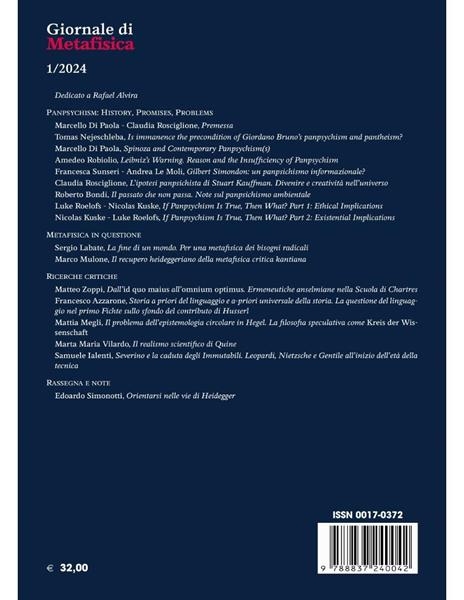 Giornale di metafisica (2024). Vol. 1: Panpsychism: history, promises, problems. Ediz. italiana e inglese - 2