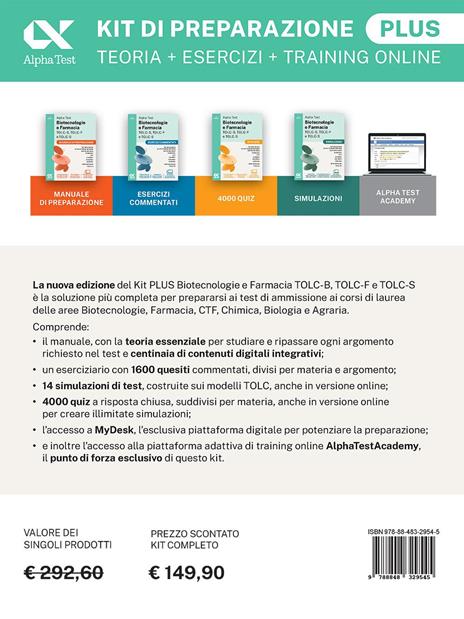 Alpha Test Biotecnologie e Farmacia TOLC-B, TOLC-F e TOLC-S 2026-2027. Kit di preparazione Plus. Per test di ammissione universitari, anche per TOLC-AV. Con piattaforma e simulatore online - 6