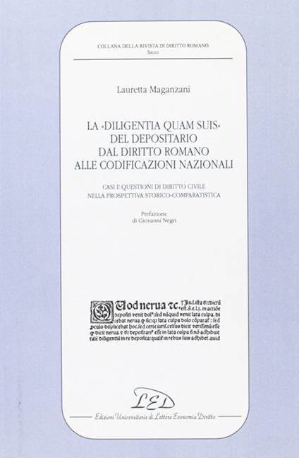 Diligentia quam suis del depositario - Lauretta Maganzani - copertina