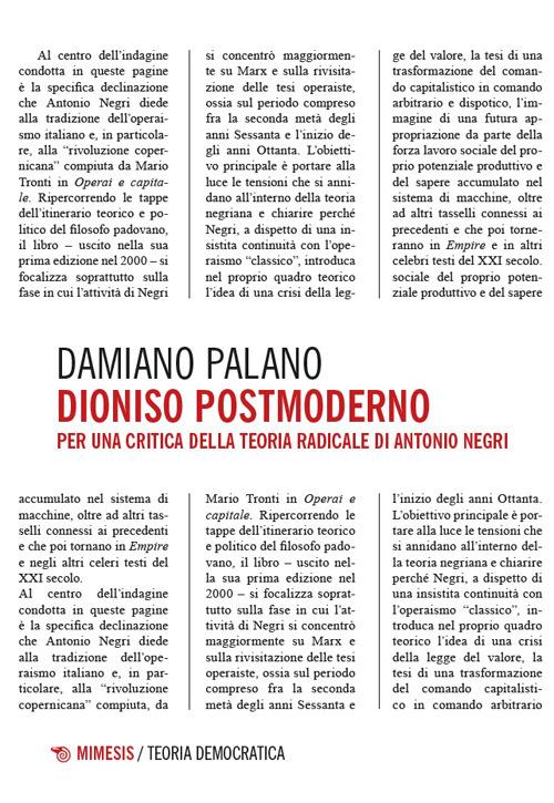 Dioniso postmoderno. Per una critica della teoria radicale di Antonio Negri - Damiano Palano - copertina