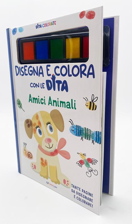 Amici animali. Dita colorate. Disegna e colora con le dita. Ediz. a colori. Ediz. a spirale. Con 5 inchiostri colorati per dita - Elizabeth Golding - copertina
