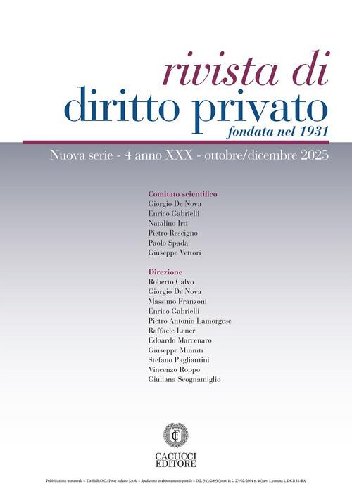 Rivista di diritto privato (2025). Vol. 4: Ottobre/dicembre - copertina